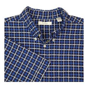 Turnbury Mens Blue Plaid Button-Down Short Sleeve Shirt XXL 100% Cotton